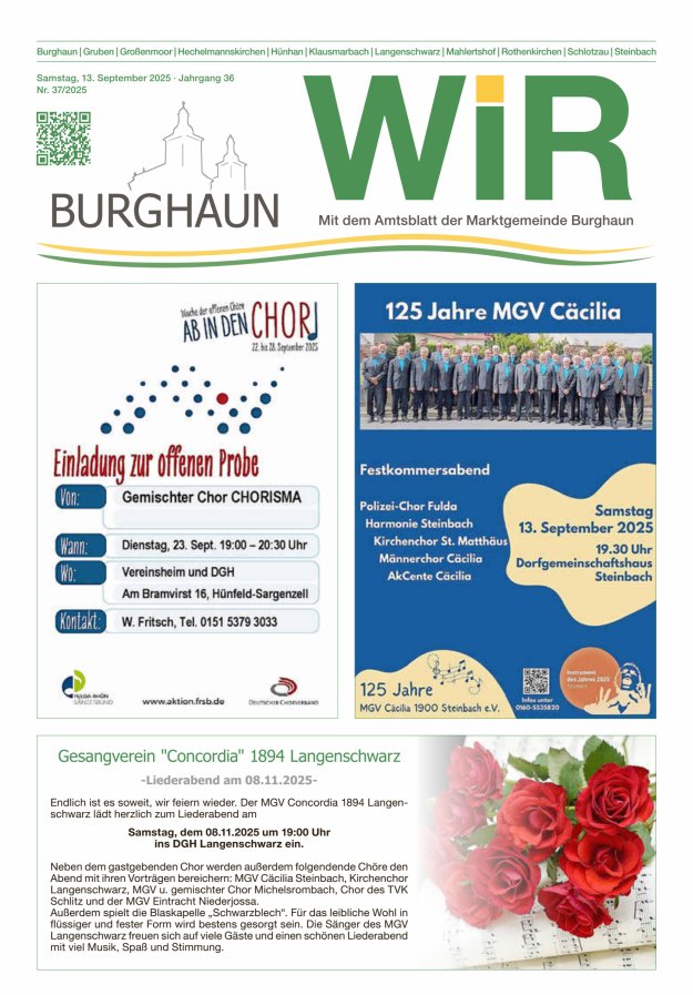 WIR - mit Amtsblatt der Marktgemeinde Burghaun Titelblatt 37/2025
