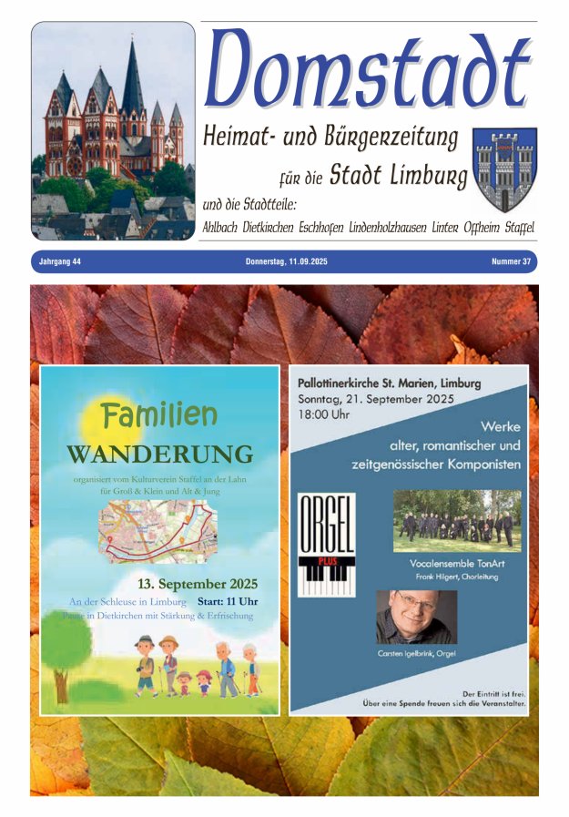 Domstadt - Heimat- und Bürgerzeitung für die Stadt Limburg Titelblatt 37/2025