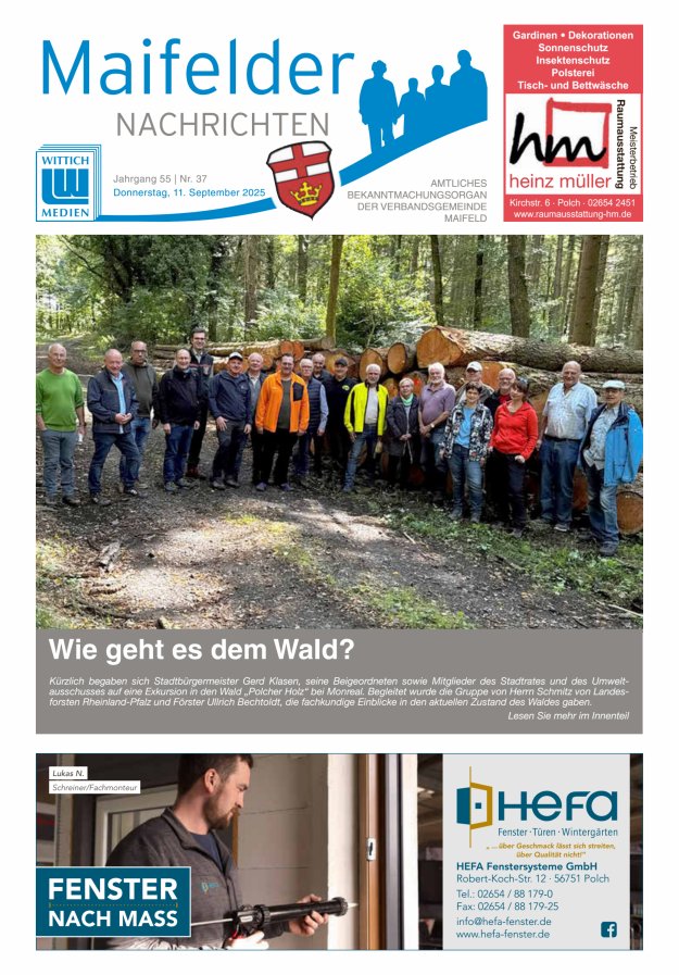 Maifelder Nachrichten - Wochenzeitung der Verbandsgemeinde Maifeld Titelblatt 37/2025