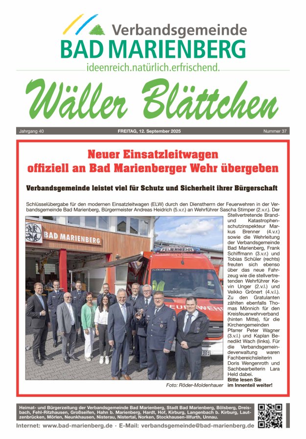 Wäller Blättchen - Verbandsgemeinde Bad Marienberg Titelblatt 37/2025