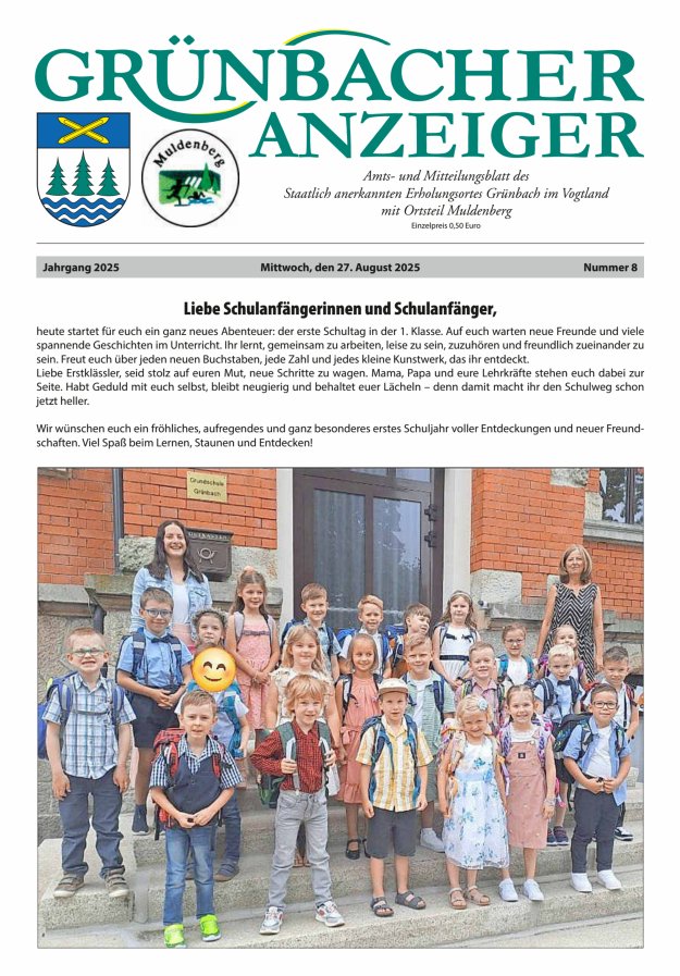 Grünbacher Anzeiger - Amts- und Mitteilungsblatt Titelblatt 08/2025