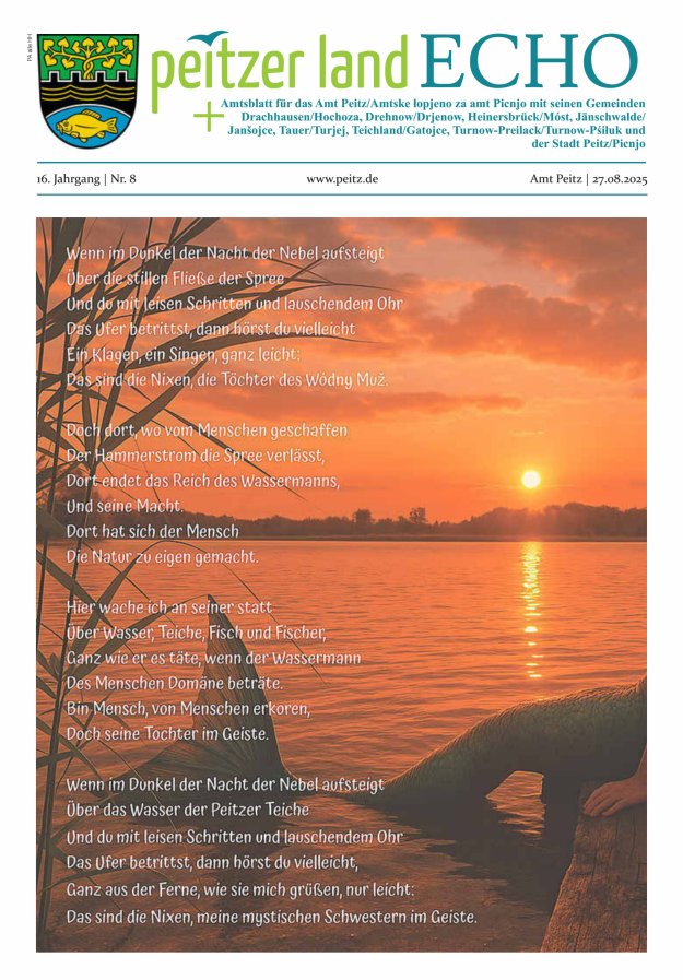 Peitzer LandEcho - Beilage: Amtsblatt für das Amt Peitz mit seinen Gemeinden Titelblatt 08/2025