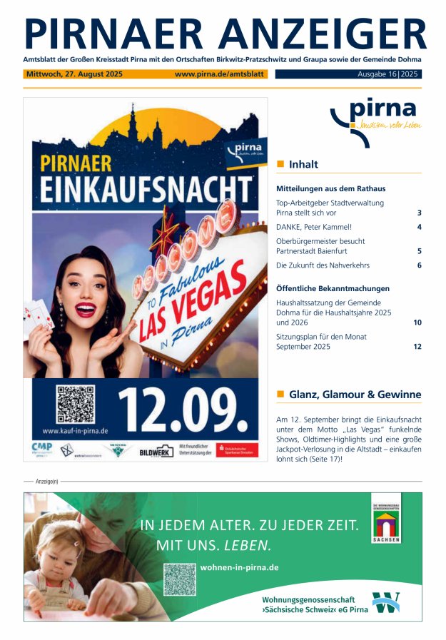 Pirnaer Anzeiger Titelblatt 16/2025
