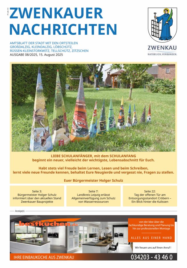 Zwenkauer Nachrichten - Amtsblatt der Stadt mit ihren Ortsteilen Titelblatt 08/2025