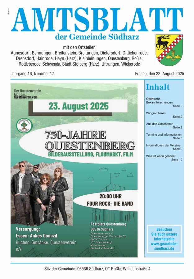 Amtsblatt der Gemeinde Südharz Titelblatt 17/2025