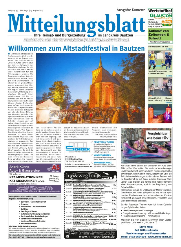 Mitteilungsblatt LK Bautzen Ausgabe Kamenz Titelblatt 33/2025