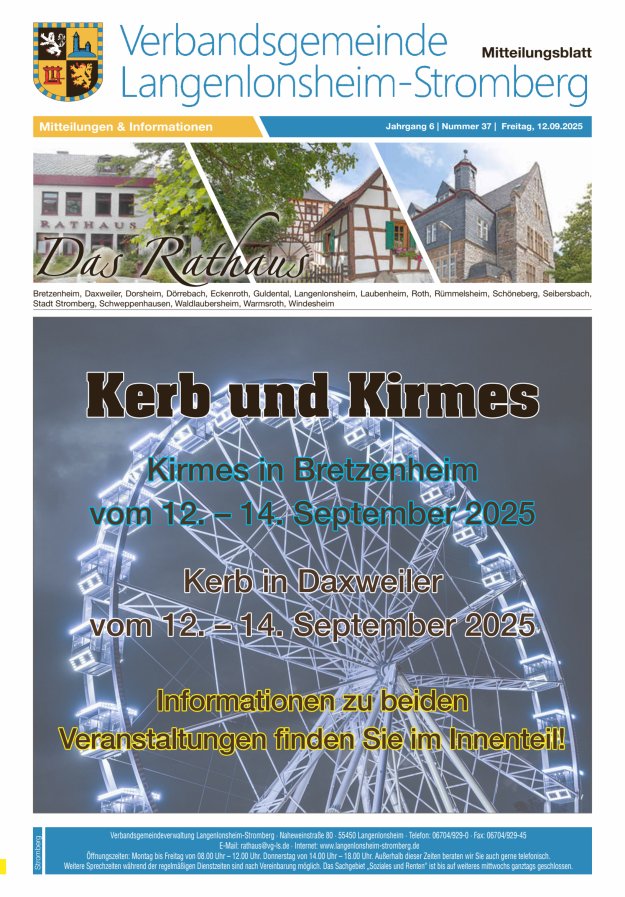 Das Rathaus - MTB d VG Langenlonsheim-Stromberg  Titelblatt 37/2025