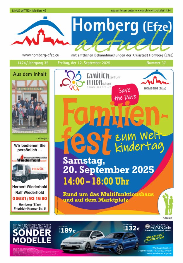 Homberg Efze aktuell Titelblatt 37/2025