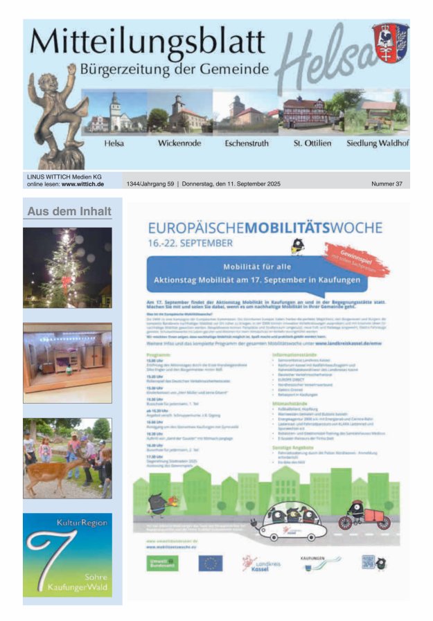 Mitteilungsblatt Helsa Titelblatt 37/2025
