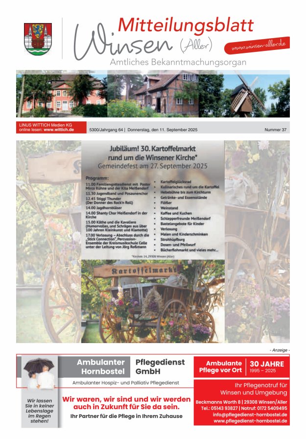 Mitteilungsblatt der Gemeinde Winsen Titelblatt 37/2025