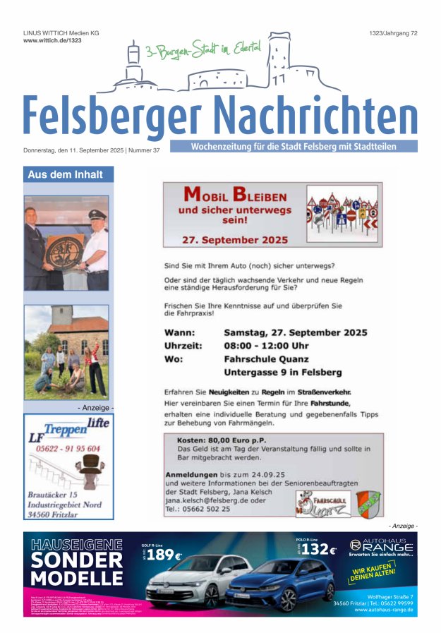 Felsberger Nachrichten Titelblatt 37/2025