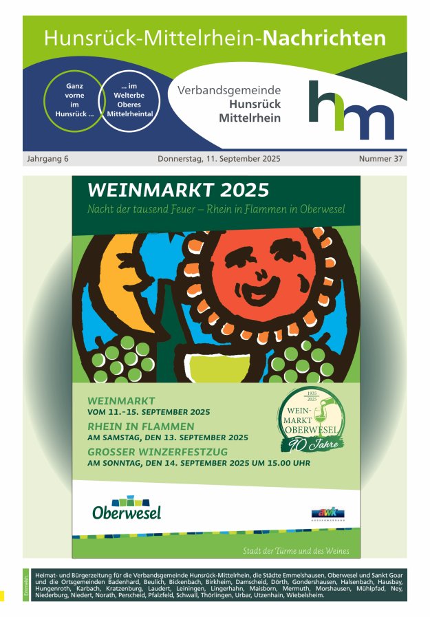 Hunsrück-Mittelrhein Nachrichten Ausgabe Emmelshausen Titelblatt 37/2025