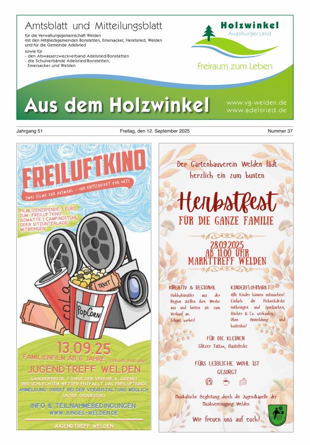 Aus dem Holzwinkel Amtsblatt u Mitteilungsblatt f VG Welden u GemAdelsried Titelblatt 37/2025