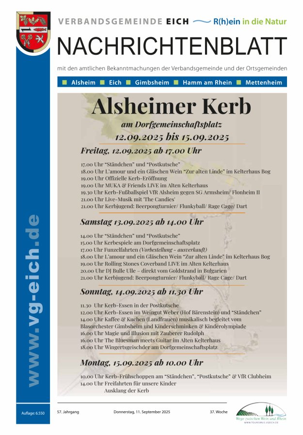 Nachrichtenblatt der VG Eich Titelblatt 37/2025