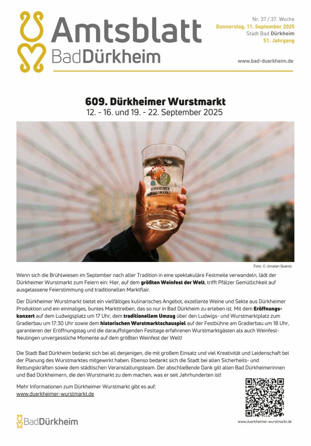 Bad Dürkheimer Woche Titelblatt 37/2025