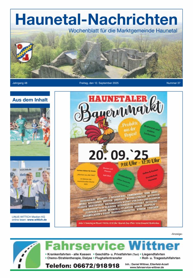 Haunetal-Nachrichten Titelblatt 37/2025