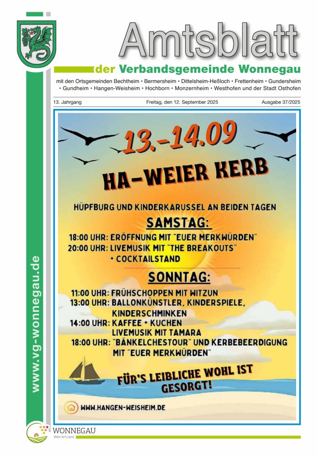 Amtsblatt VG Wonnegau Titelblatt 37/2025