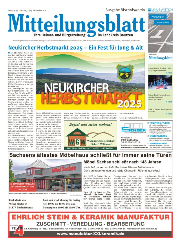 Mitteilungsblatt LK Bautzen Ausgabe Bischofswerda Titelblatt 36/2025