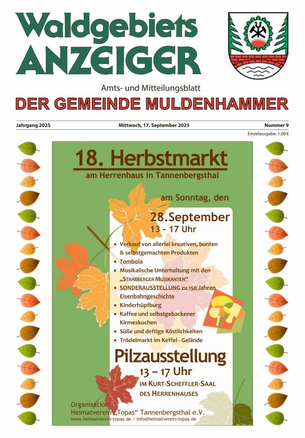 Waldgebietsanzeiger der Gemeinde Muldenhammer Titelblatt 09/2025