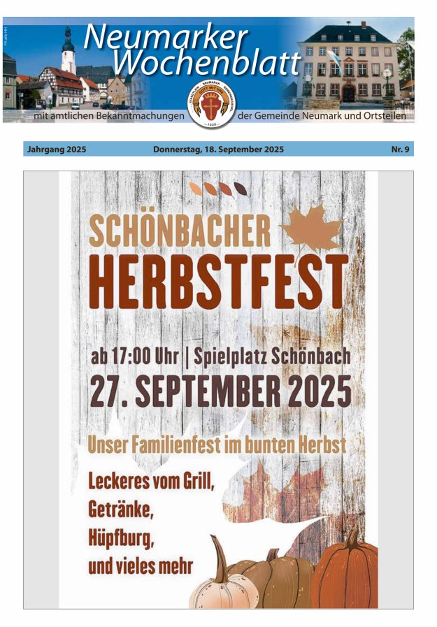 Neumarker Wochenblatt Titelblatt 09/2025