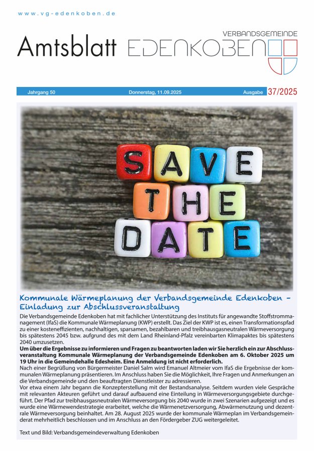 Amtsblatt VG Edenkoben Titelblatt 37/2025