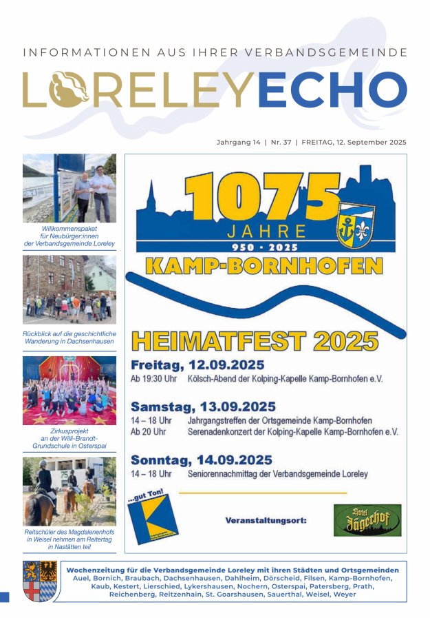 Loreley-Echo - Mitteilungsblatt der Verbandsgemeinde Loreley (Braubach) Titelblatt 37/2025