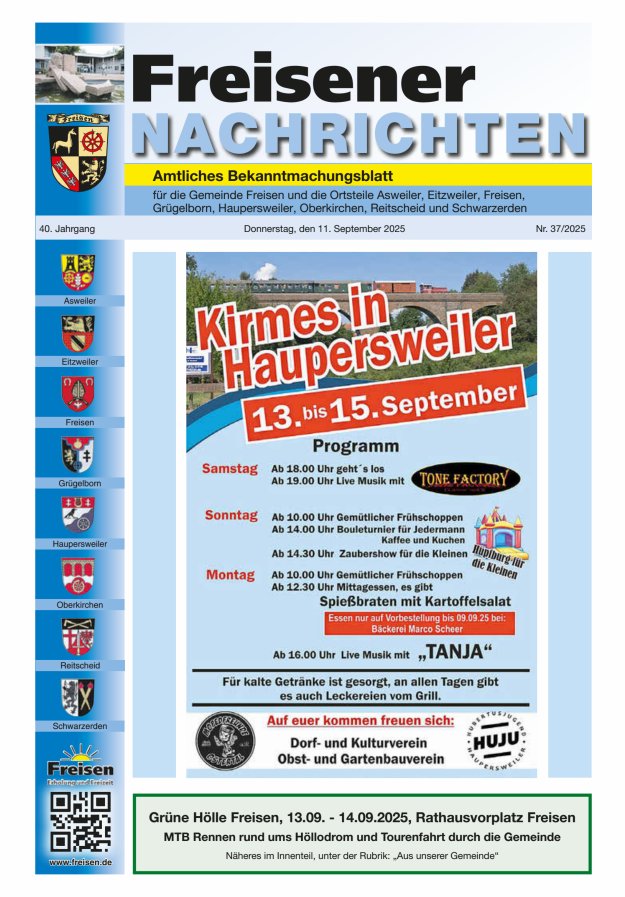 Freisener Nachrichten Titelblatt 37/2025