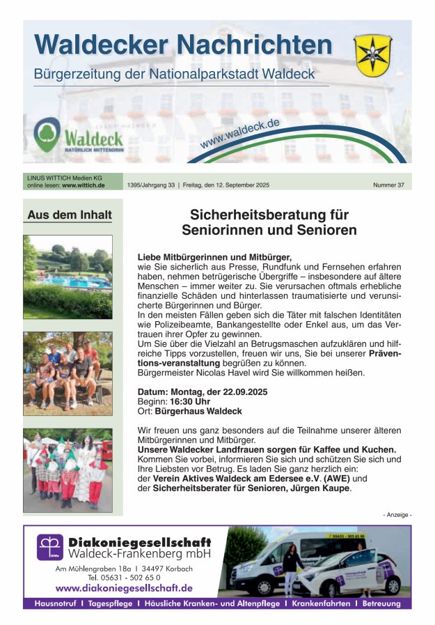 Waldecker Nachrichten Titelblatt 37/2025