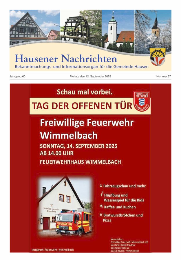 Hausener Nachrichten Titelblatt 37/2025
