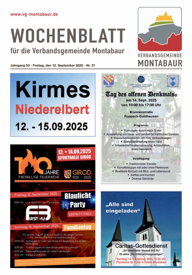 Wochenblatt der Verbandsgemeinde Montabaur Titelblatt 37/2025