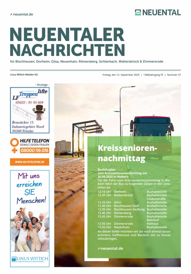 Neuentaler Nachrichten Titelblatt 37/2025