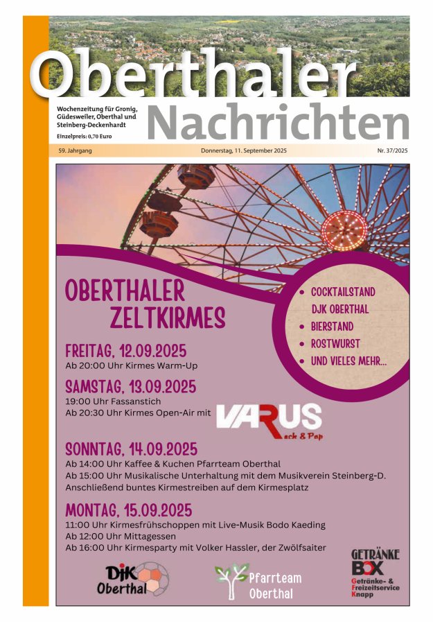 Oberthaler Nachrichten Titelblatt 37/2025