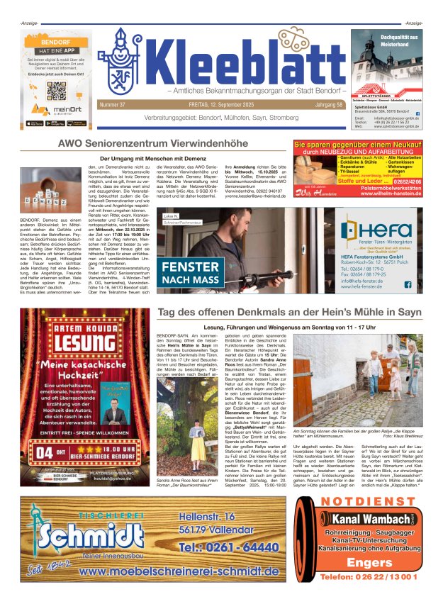 Kleeblatt - Amtliches Bekanntmachungsorgan der Stadt Bendorf Titelblatt 37/2025
