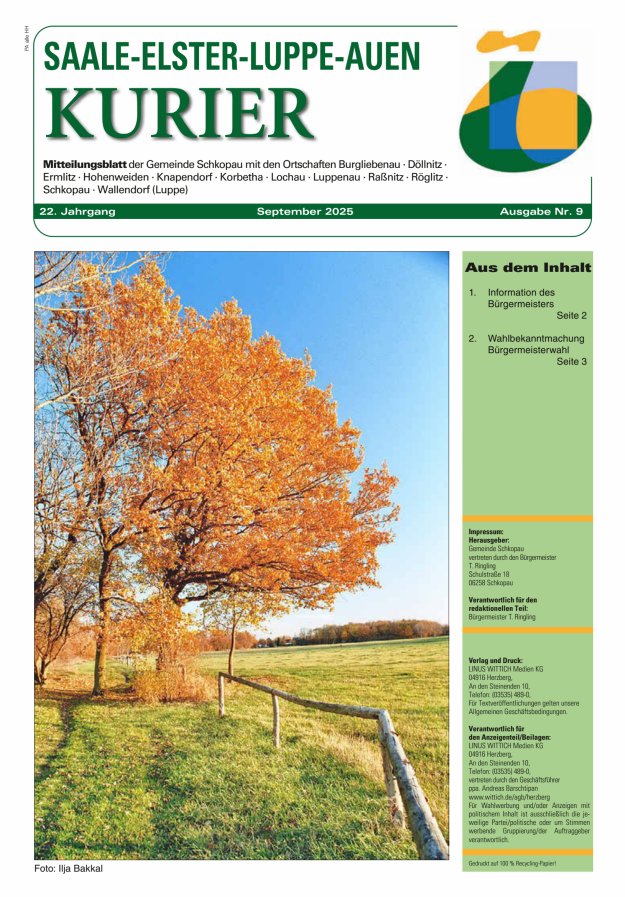 Saale-Elster-Luppe-Auen-Kurier Titelblatt 09/2025