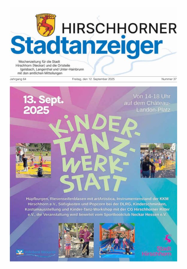 Hirschhorner Stadtanzeiger Titelblatt 37/2025