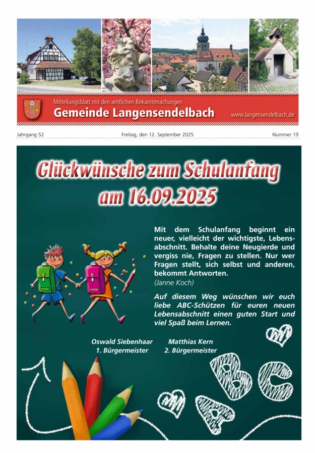 Mitteilungsblatt - Gemeinde Langensendelbach Titelblatt 19/2025