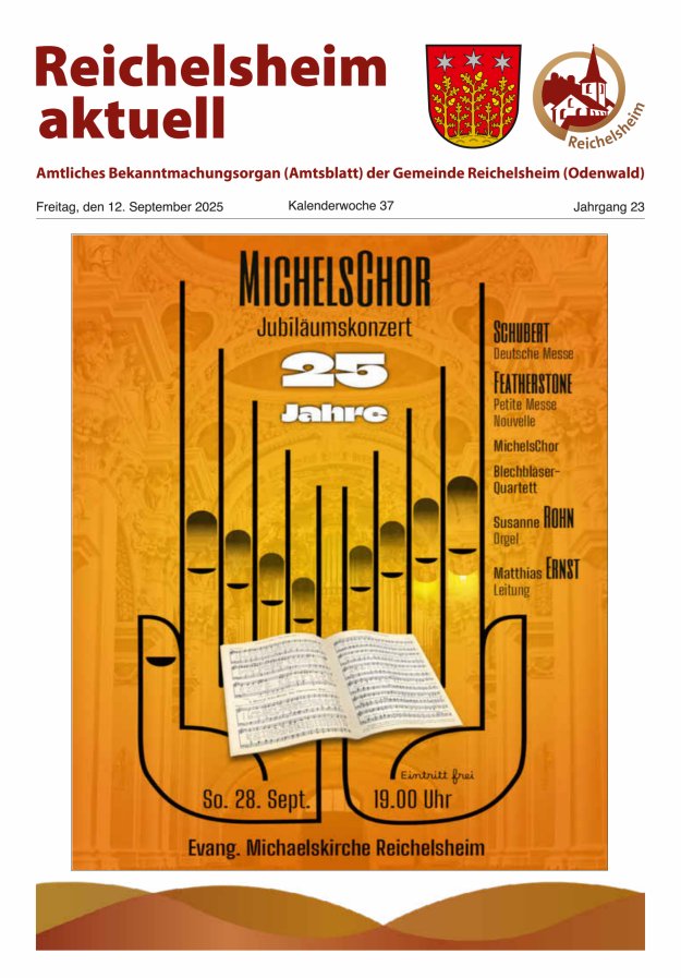 Reichelsheim aktuell - Amtsblatt der Gemeinde Reichelsheim(Odenwald) Titelblatt 37/2025