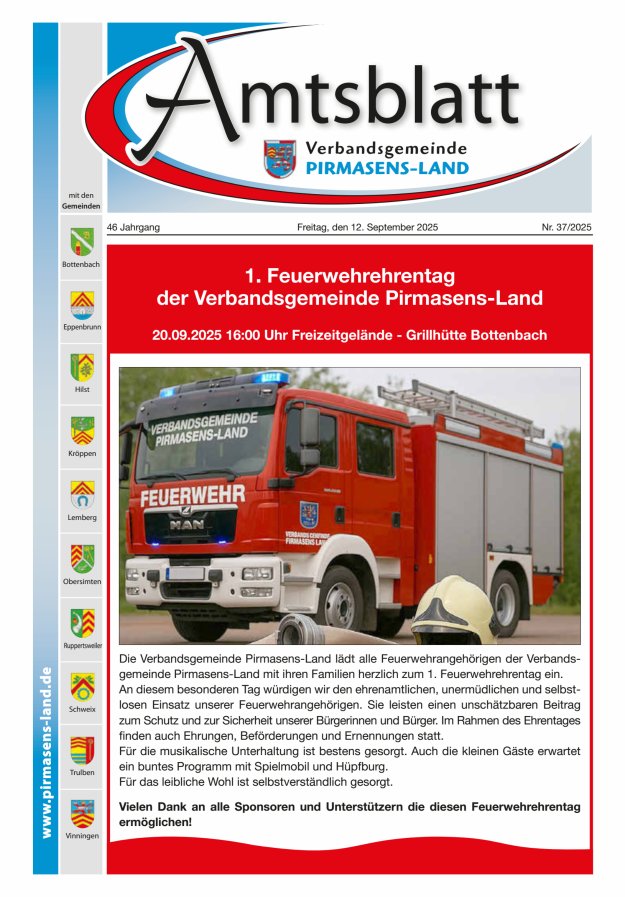 Amtsblatt VG Pirmasens-Land Titelblatt 37/2025