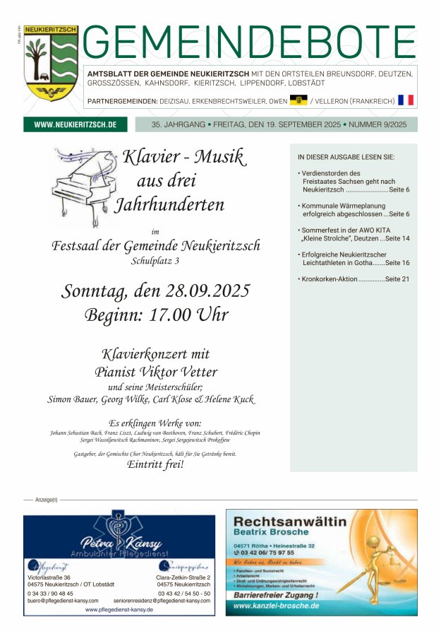 Gemeindebote - Amtsblatt der Gemeinde Neukieritzsch mit den Ortsteilen Titelblatt 09/2025
