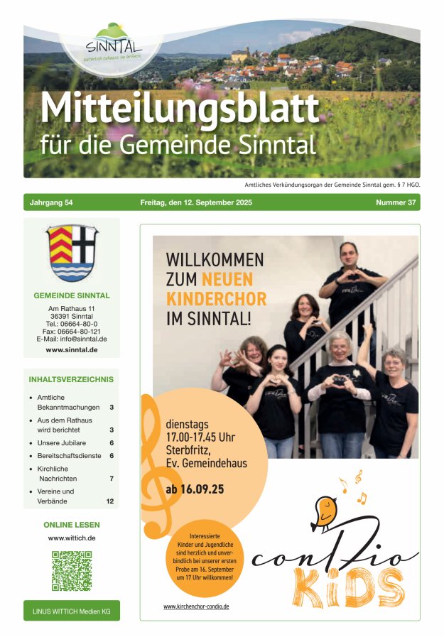 Mitteilungsblatt für die Gemeinde Sinntal Titelblatt 37/2025