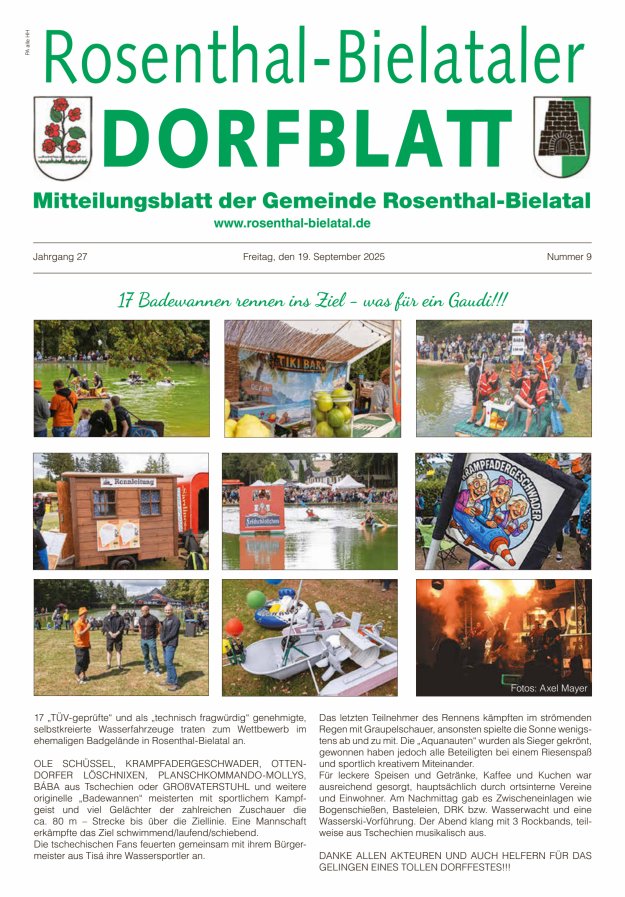 Rosenthal-Bielataler Dorfblatt Titelblatt 09/2025