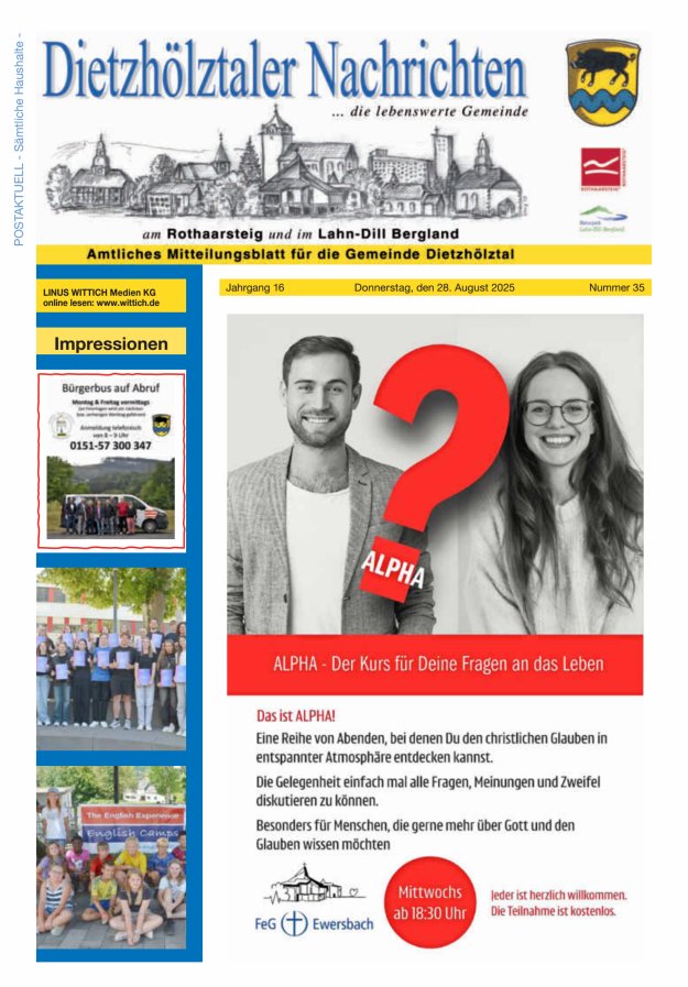 Dietzhölztaler Nachrichten Titelblatt 35/2025