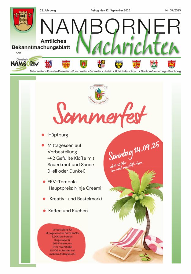 Namborner Nachrichten Titelblatt 37/2025