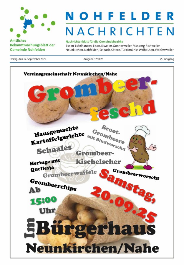 Nohfelder Nachrichten Titelblatt 37/2025
