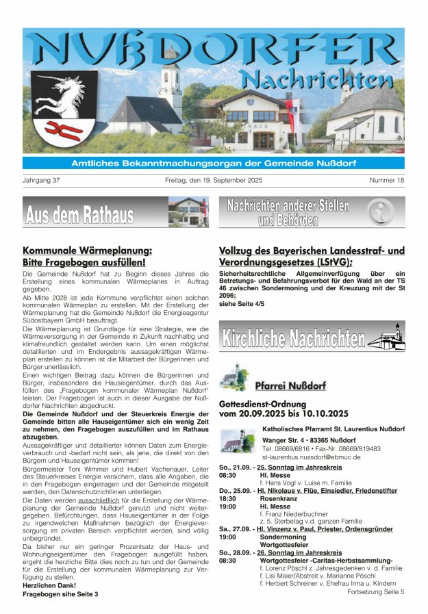 Nußdorfer Nachrichten Titelblatt 18/2025