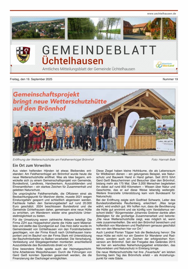 Gemeindeblatt Üchtelhausen Titelblatt 19/2025