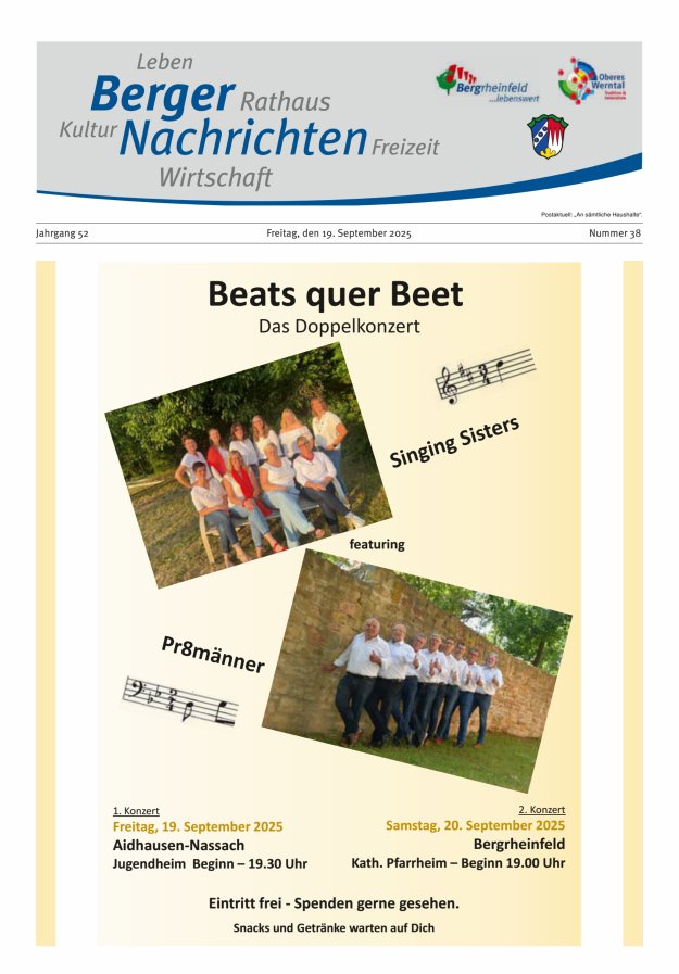 Berger Nachrichten, Bergrheinfeld Titelblatt 38/2025