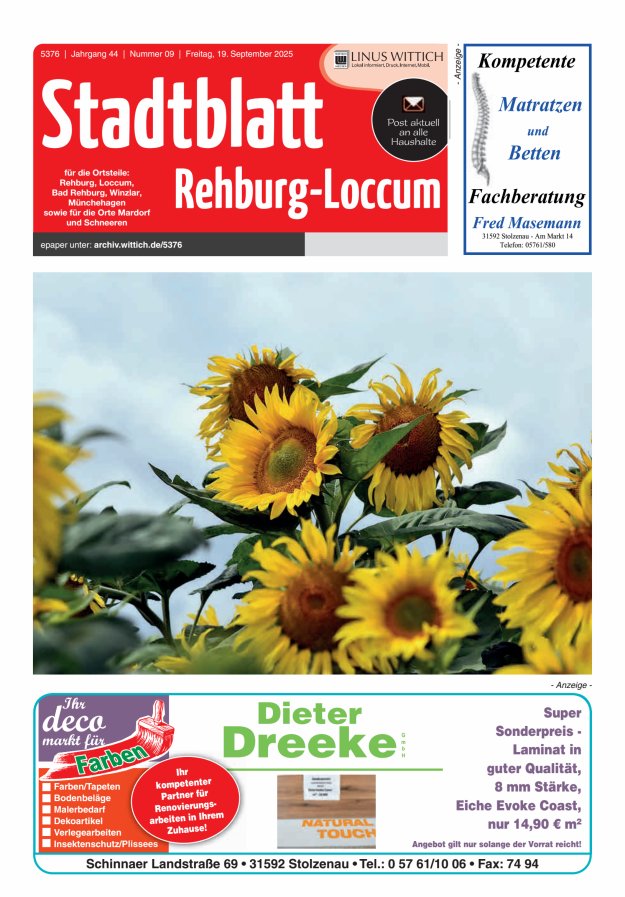 Stadtblatt Rehburg-Loccum Titelblatt 09/2025