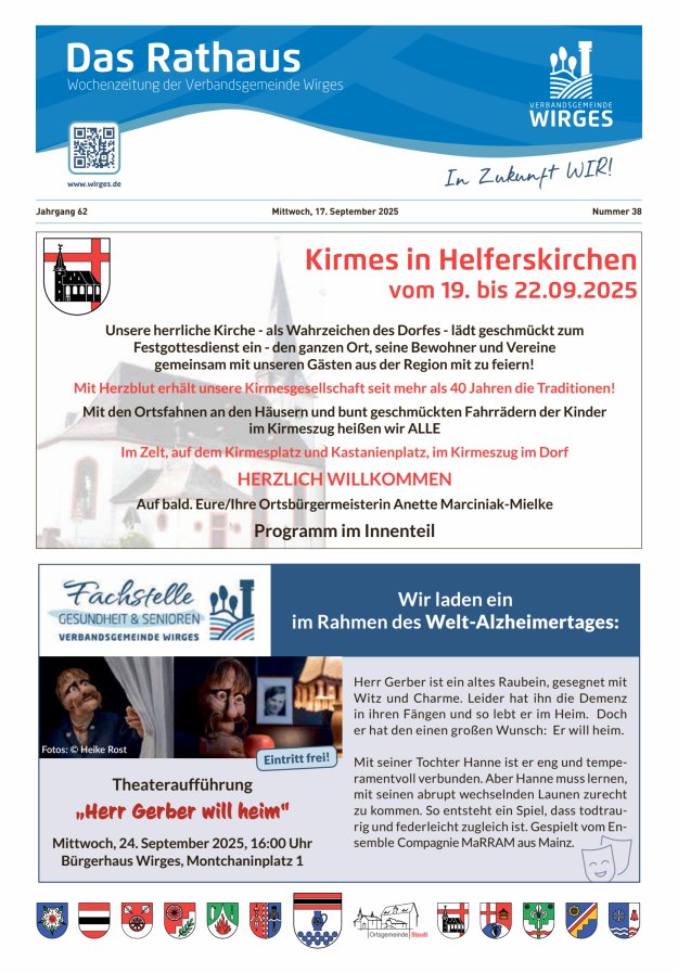 Das Rathaus - Informationen für die Bürger in der VG Wirges Titelblatt 38/2025