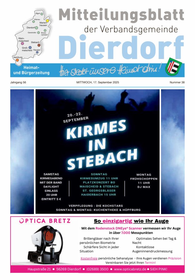 Mitteilungsblatt der Verbandsgemeinde Dierdorf Titelblatt 38/2025